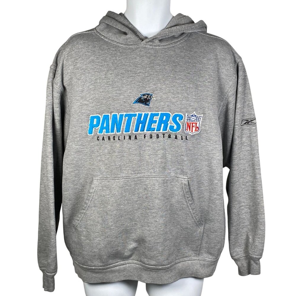 Vintage Reebok NFL Carolina Panthers Pullover Hoodie Sweatshirt Mens L Gray